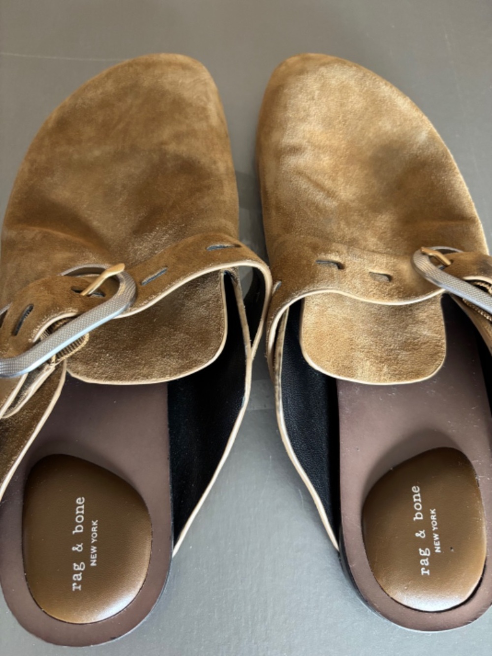 Rag & Bone Ansley Slide In Golden Brown Suede Flat Clog Mules Size 8 - Picture 4 of 6